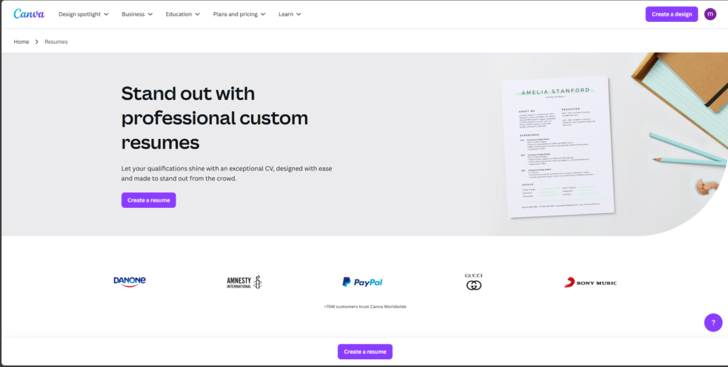 Canva-مواقع انشاء سيرة ذاتية
