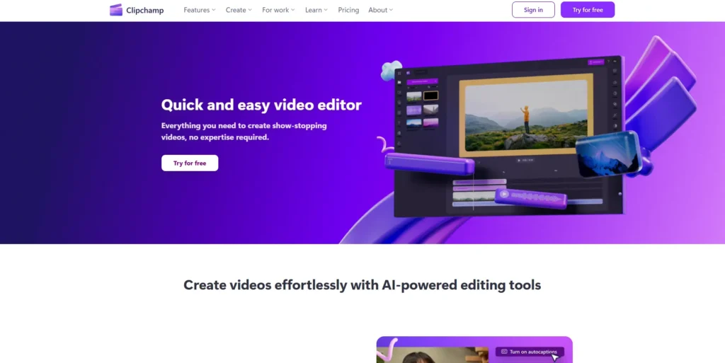 Clipchamp (مايكروسوفت)-تعديل الفيديو أونلاين