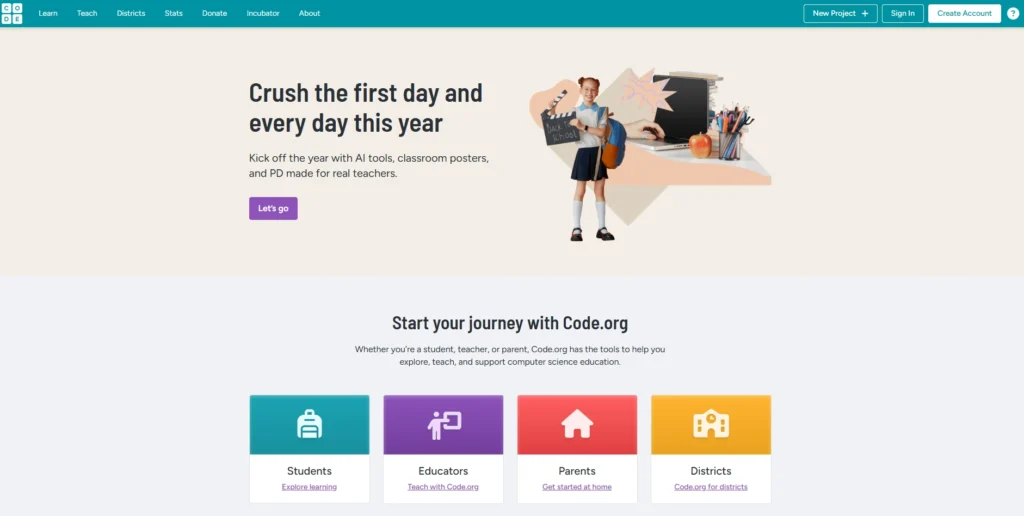 Code.org-مواقع تعلم البرمجة