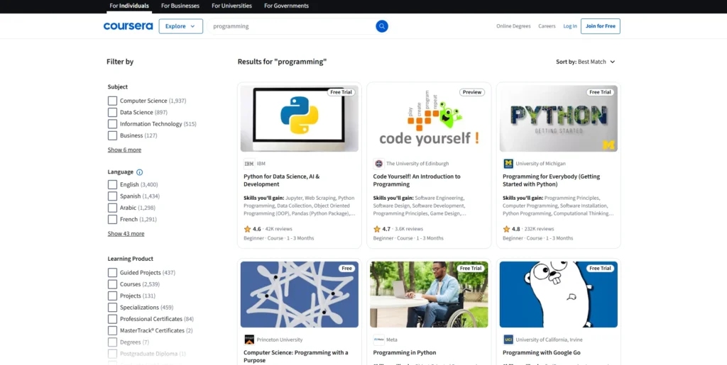 Coursera-مواقع تعلم البرمجة