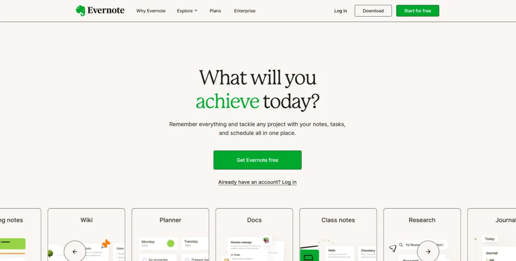 Evernote-مواقع مجانية لزيادة الإنتاجية