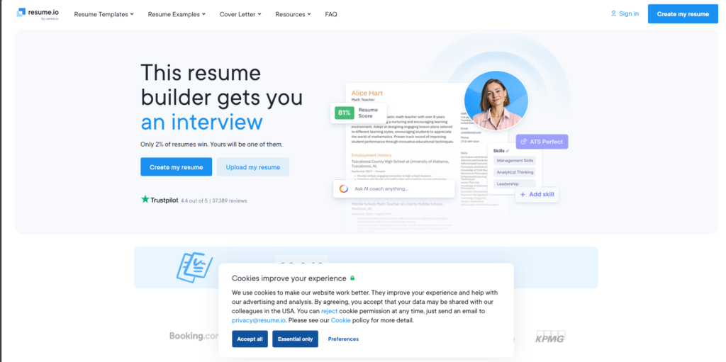 Resume.io-مواقع انشاء سيرة ذاتية