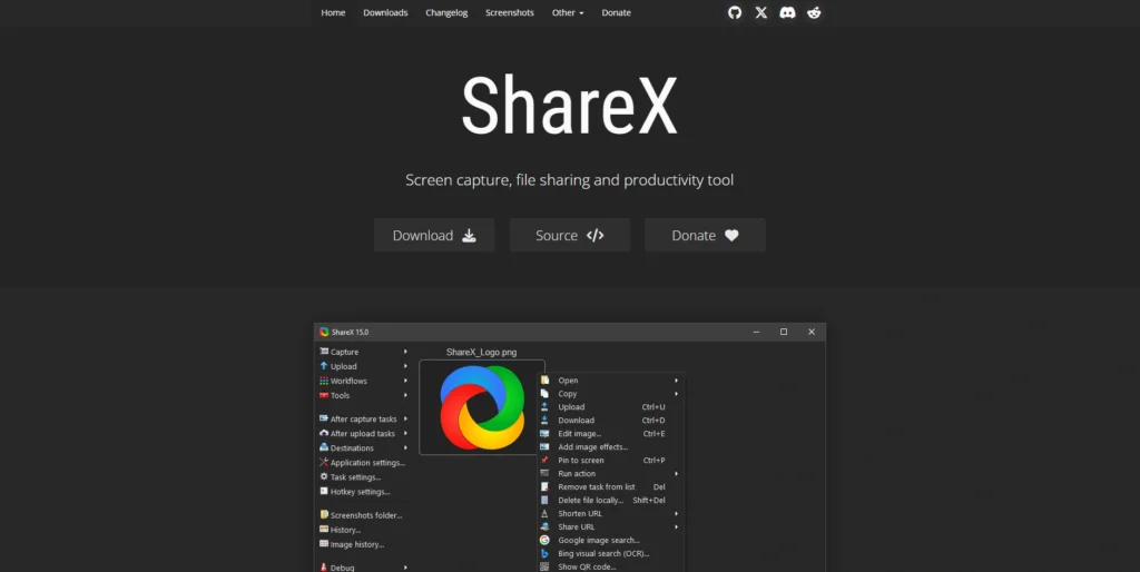 ShareX-برامج تسجيل الشاشة للكمبيوتر