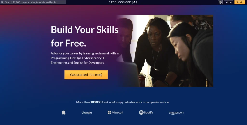 freeCodeCamp-مواقع تعلم البرمجة