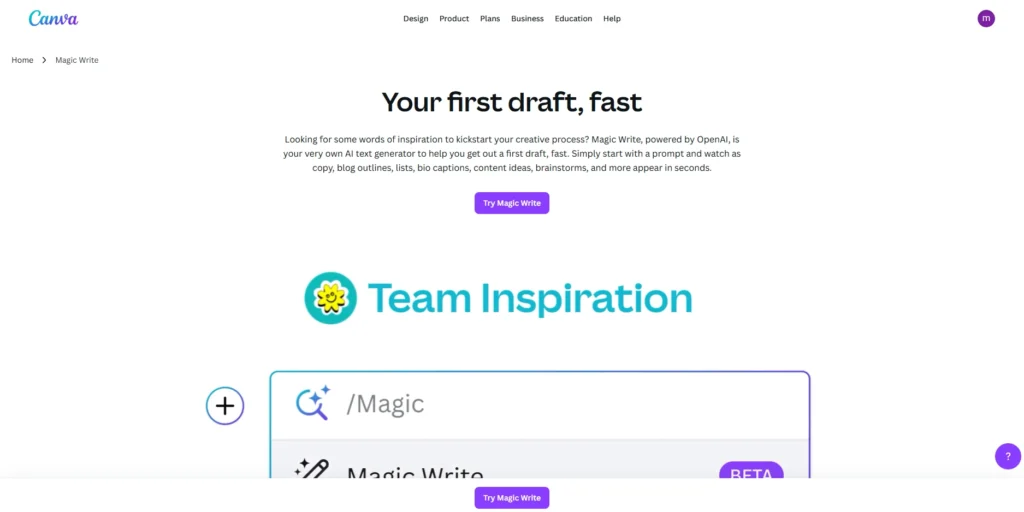 Canva Magic Write-كتابة المحتوى بالذكاء الاصطناعي